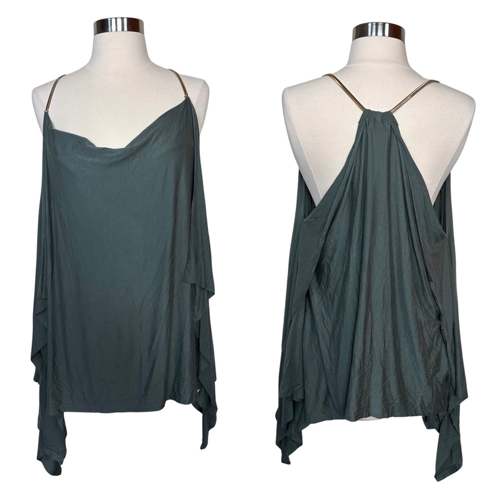 Lascana Green Cowl Asymmetrical Flowy Hem Gold Toned Chainlink Strap Blouse Top